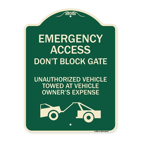 Emergency Access Don't Block Gate Unauthorized Vehicles Towed at Vehicle Owners Expe, G-1824-24112